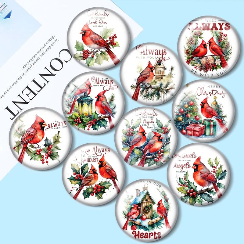Christmas Cardinal Bird 12/18/20/25mm glass cabochon bracelet pendant rings for jewelry demo earrings back Making findings