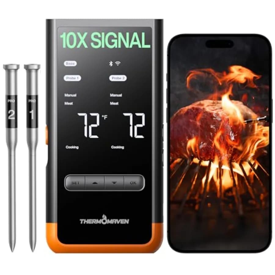 Termometro Intelligente per Carne Wireless Bluetooth: Base Autonoma con 6 Sensori Sub-1G, Certificato NIST per Precisione