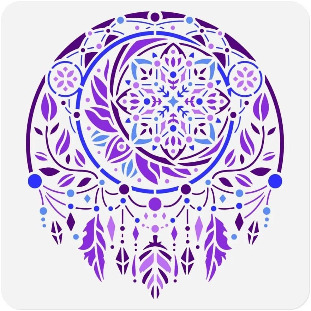 1pc Dreamcatcher Mandala Wall Stencil for Painting 11.8”x11.8” Feather Dream Catcher Reusable Stencil for Wood Burning Pain