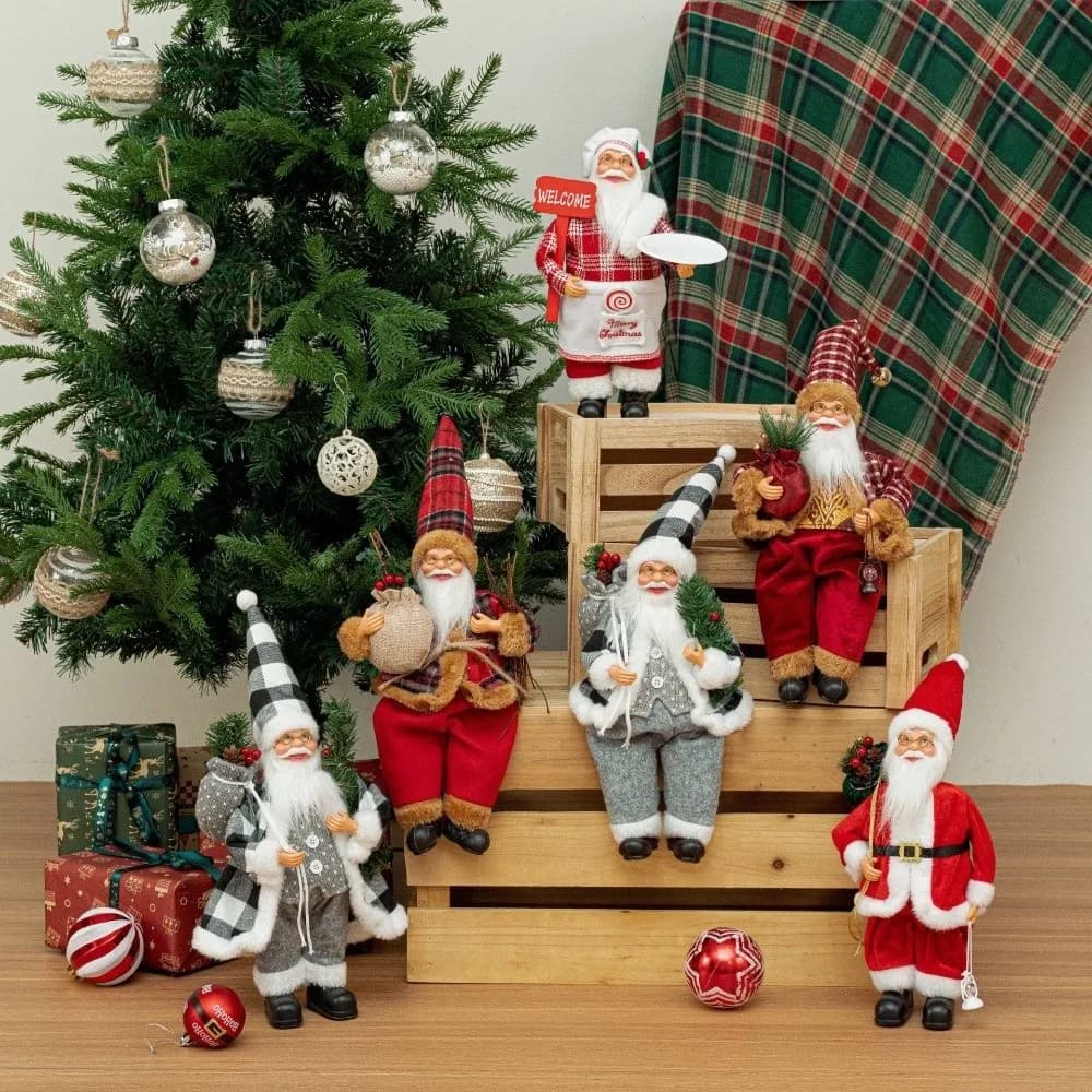 Decorazioni per la casa Decorazioni di Babbo Natale Carino 12 pollici Ornamento per albero di Natale Seduto Babbo Natale Forniture natalizie