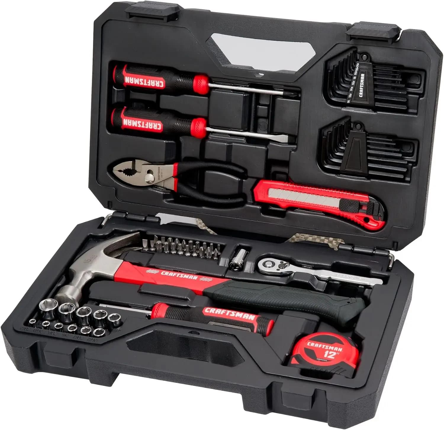 Set di Attrezzi Professionali da 57 Pezzi con Bussole, Cricchetto, Cacciaviti, Martello, Pinze per Riparazioni Domestiche e Auto