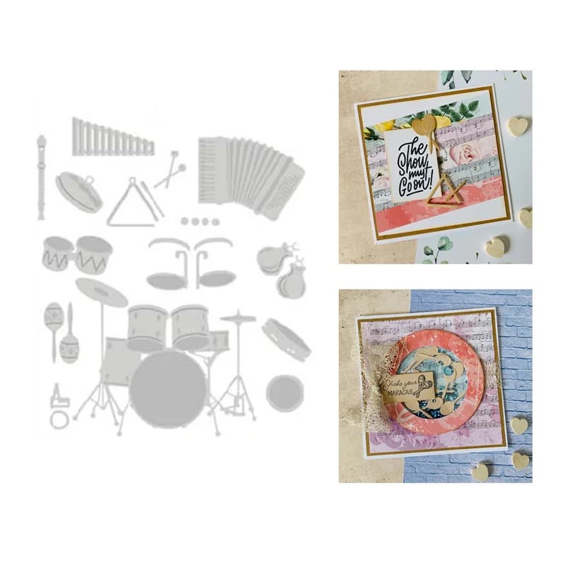 Fustelle set for Percussion and Battery Instruments, New 2022, Fustelles for Stratification, Scrapbooking, for Paper Creation, Blowing, Frames and Craft Cards