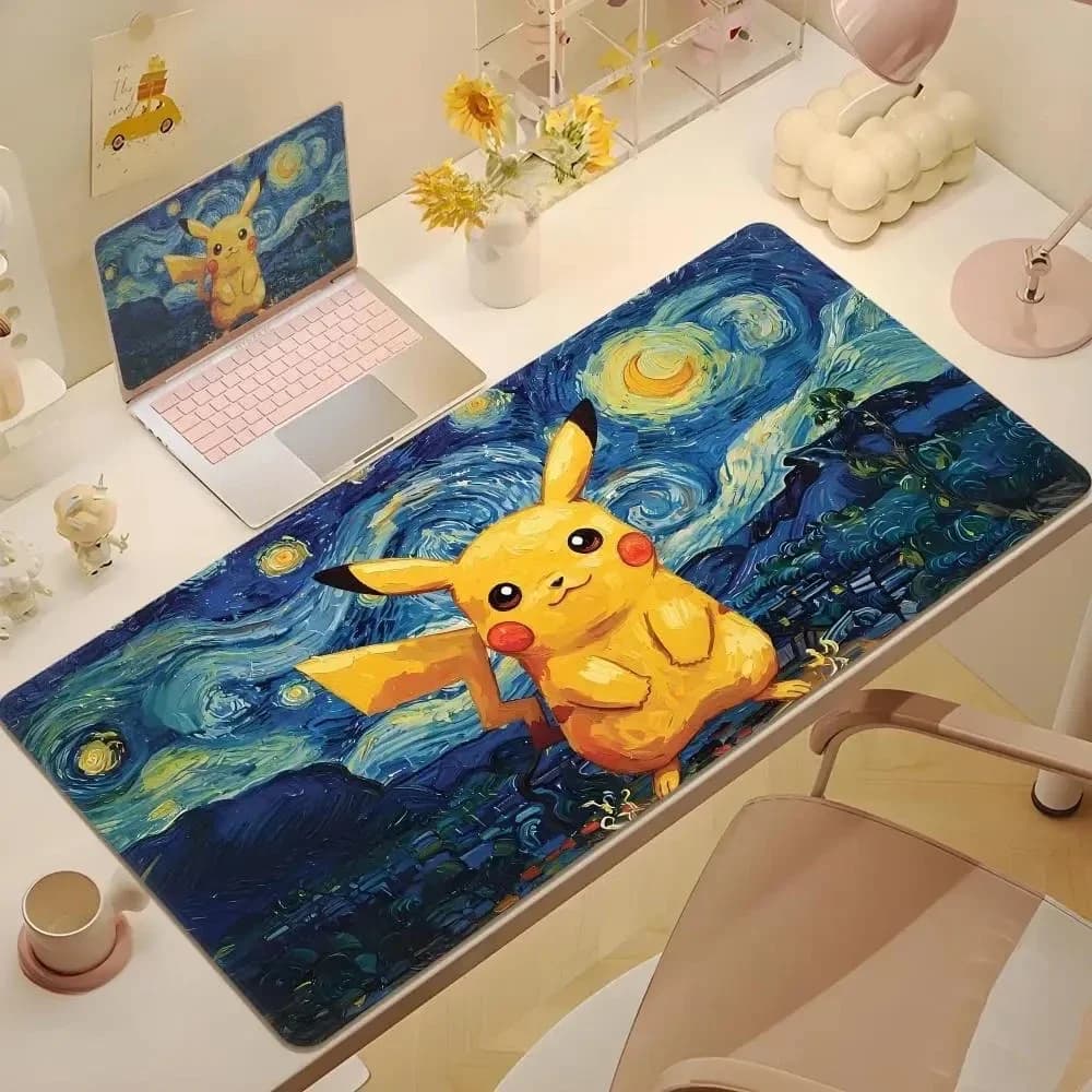 2025Cute Psyduck Gaming Mouse Pad in pelle PC Pikachu Tastiera da gioco di grandi dimensioni Pokemon Tappetino per mouse desktop Tovaglia notte stellata