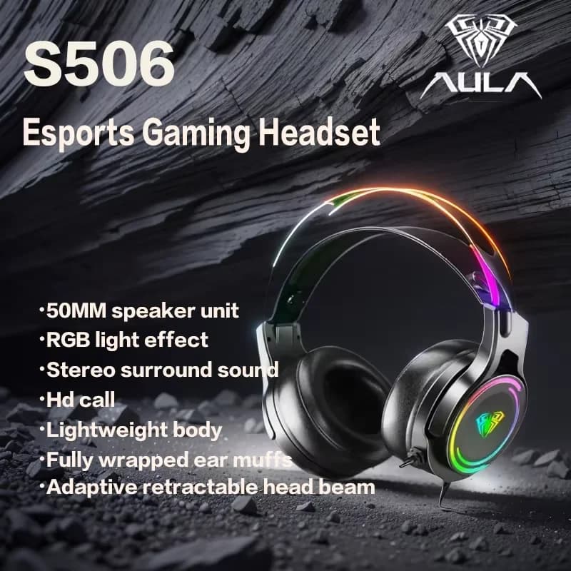 AULA S506 Headphones Esports 7.1 Sound Surround Heavy Low Noise Cancellation Wired Computer Headphones for Laptop Games