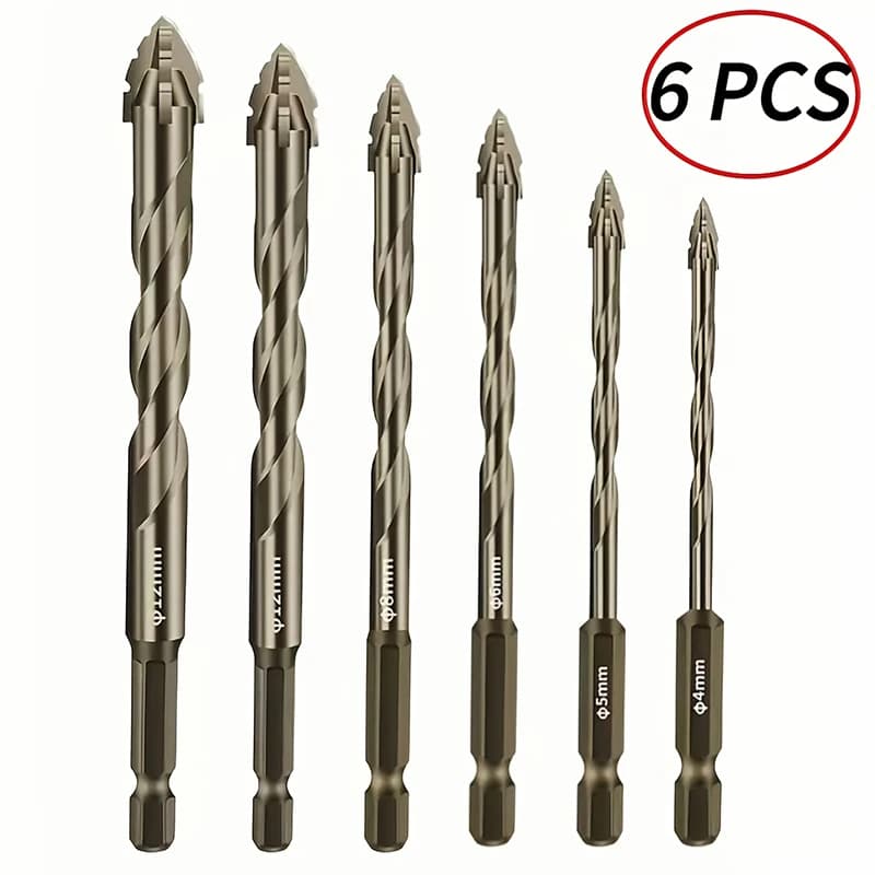 6PCS Four-edged serrations Drill Bit For Drilling Holes In Glass Tile Metal Concrete 4-12M MMultifunction Drill Bit Set Tools