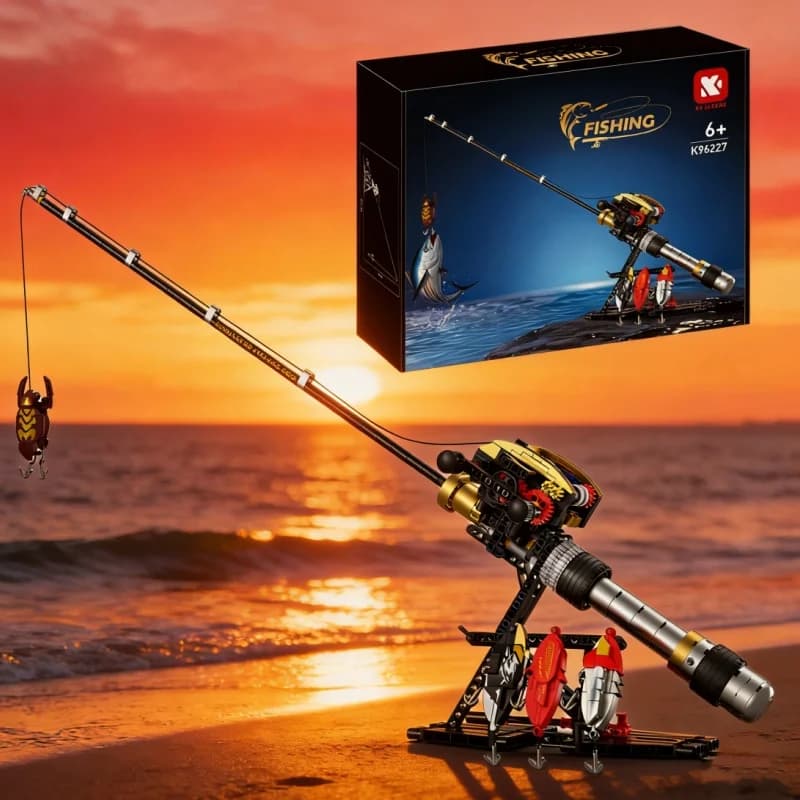 Kit di Costruzione Canna da Pesca con Mulinello, Giocattolo Creativo per Bambini e Regalo per Uomini e Ragazzi