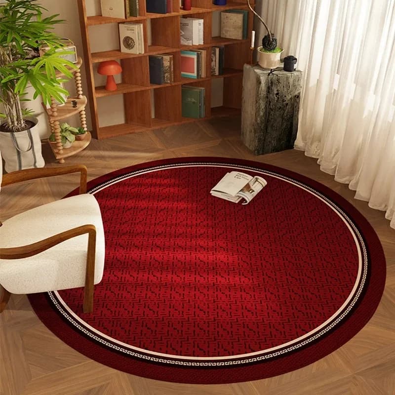 Tappeto rotondo rosso cinese, tappetino per sedia girevole da ufficio, decorazione per la casa, studio, soggiorno, camera da letto, tappetino da pavimento, facile da pulire