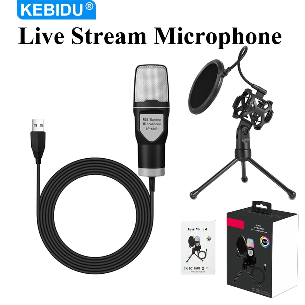 Kit Microfono USB KEBIDU Professionale per Streaming Live, Microfono Cablato per Gaming, Podcast, Registrazione in Studio e Streaming su Laptop