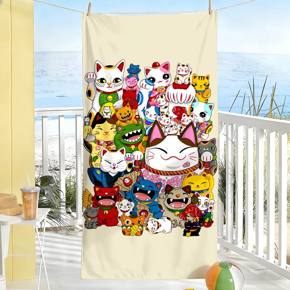 Asciugamano Lucky Cat Maneki-neko, morbido, regalo per piscina, viaggi, palestra, doccia, campeggio, sport, ad asciugatura rapida, grande, per la spiaggia