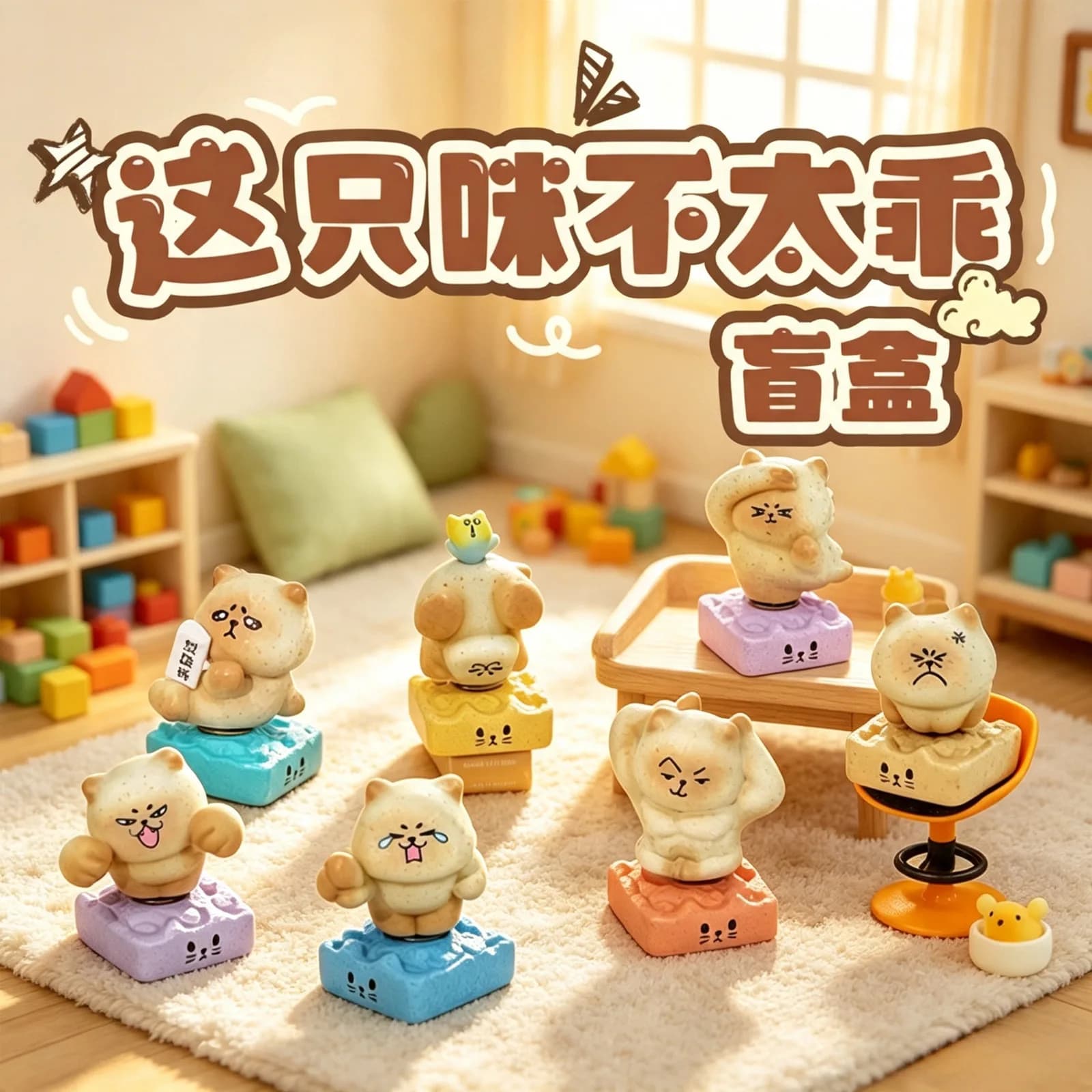 Naughty Kitty Blind Box Rotatable Funny Expression Cat Figurine Cute Resin Desktop Ornament Healing Surprise Birthday Toy Gifts