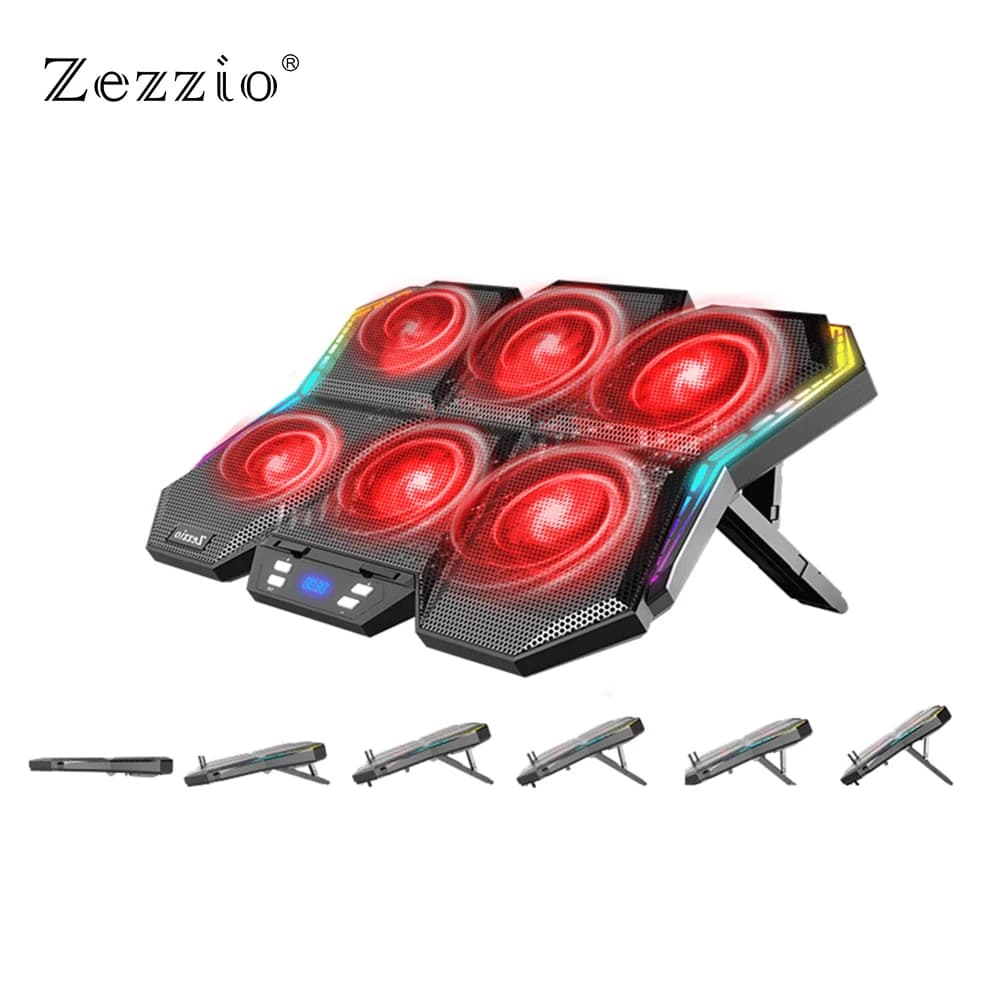 Zezzio ZLP-B6 Gaming RGB Dispositivo di raffreddamento per laptop 2 porte USB 6 ventole Gaming Led Light Dispositivo di raffreddamento per notebook per supporto di raffreddamento per laptop da 12-17 pollici