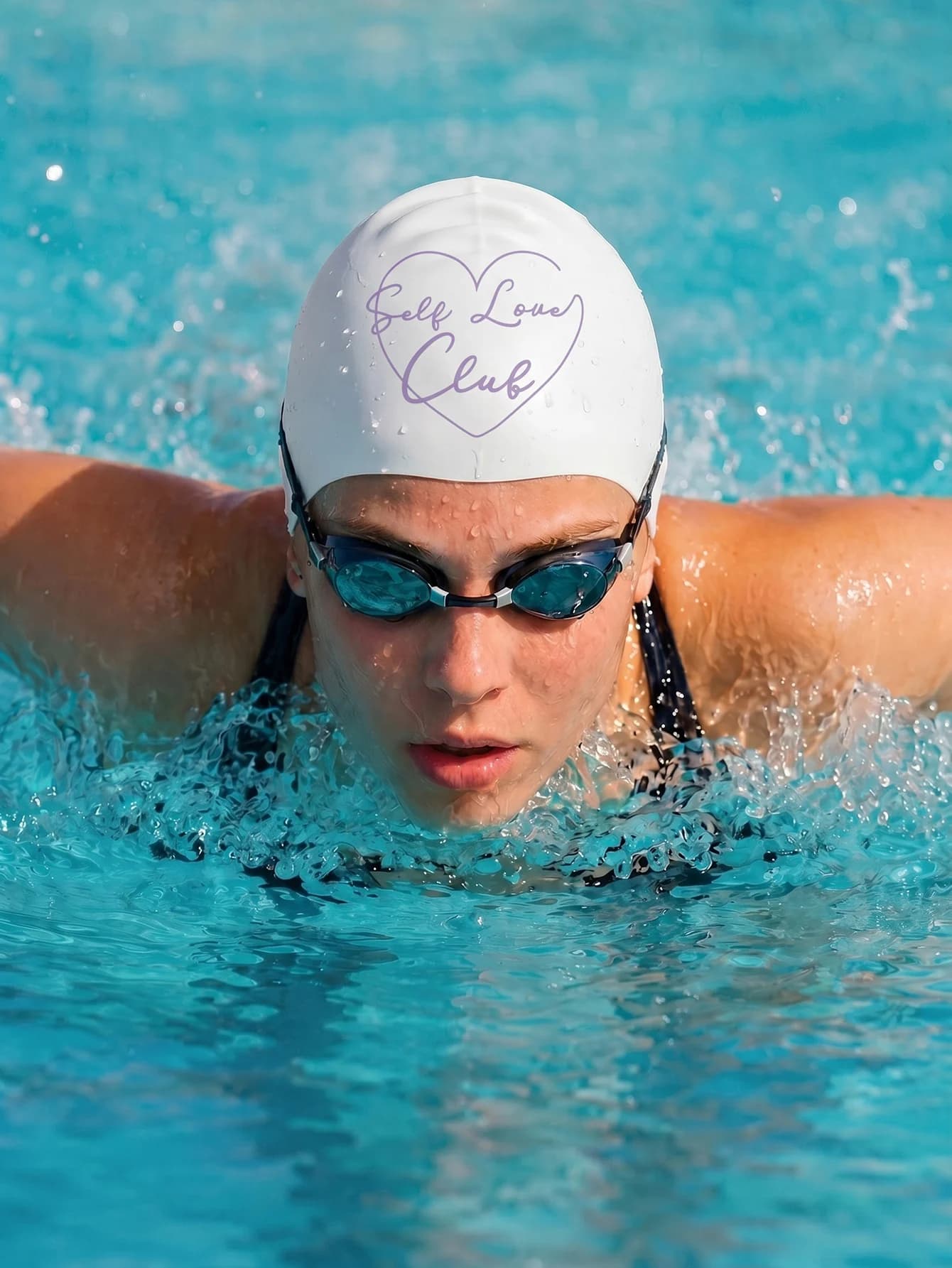 Adult silicone swimming cap with heart-shaped pattern, waterproof, anti slip, high elasticity, suitable for both men and women