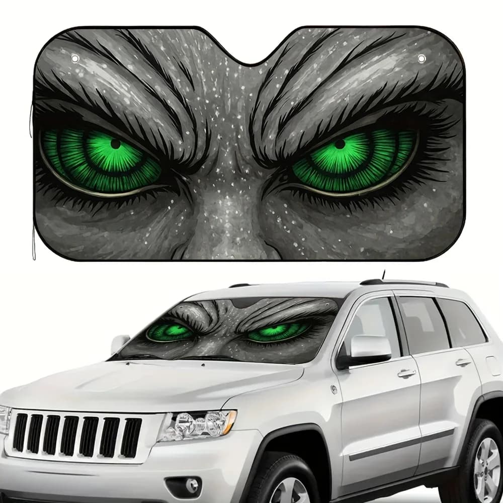 1pc Elegant Dark Shadows Car Sun Visor With Green Eyes Design - Easy Installation, Blocks Sunlight Effortlessly, Perfect For Dai