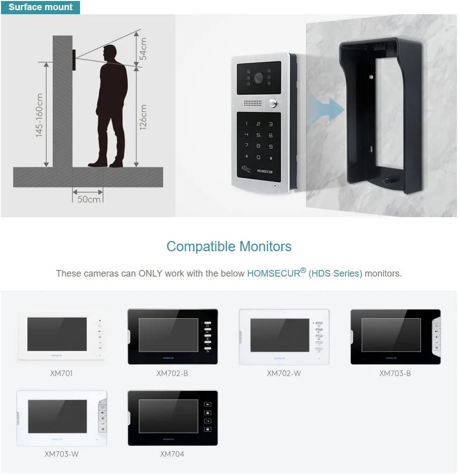 HOMSECUR XC004-S Outdoor Camera RFID Code Keypad Doorbell IDS-S For XSL Video Doorphone System