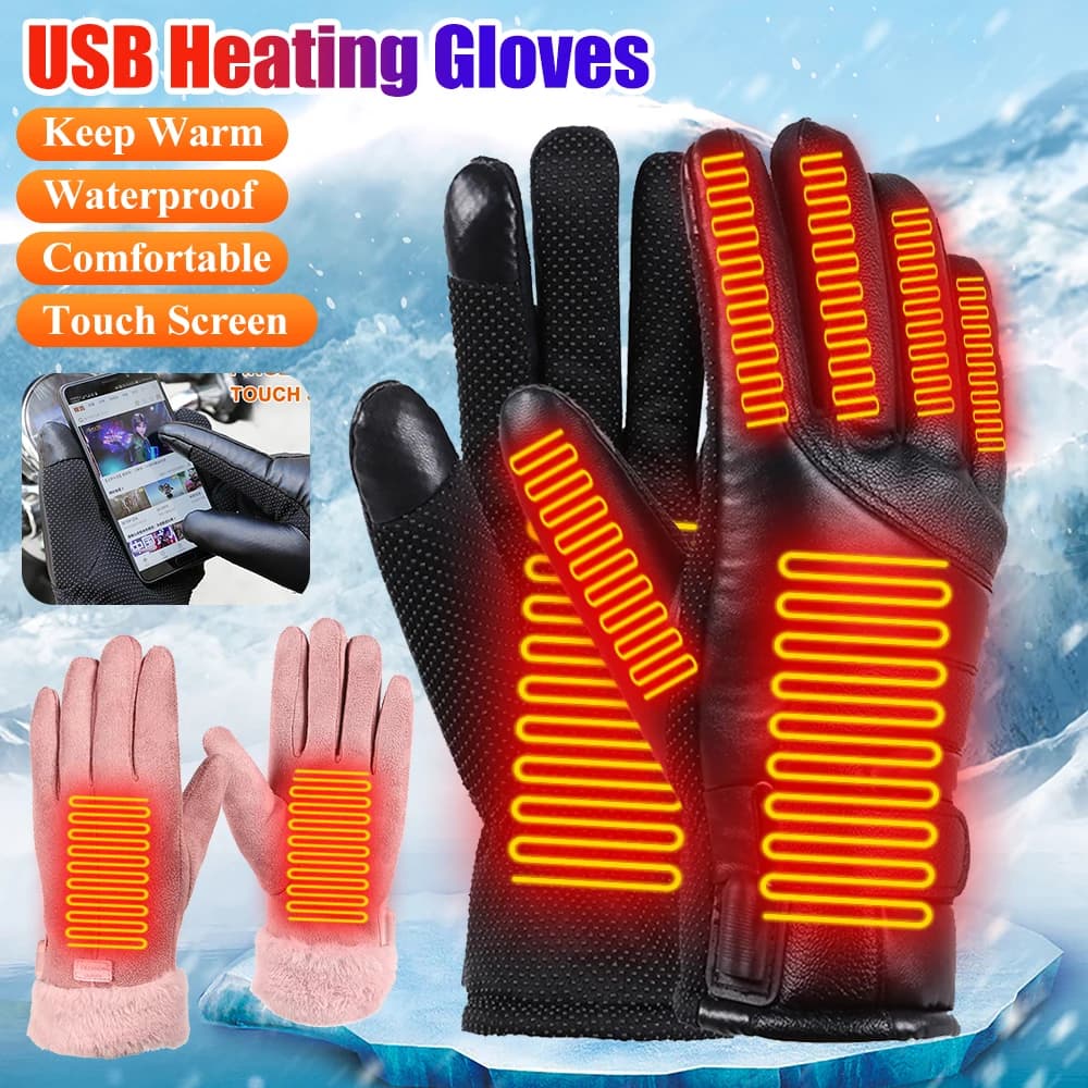 Guanti riscaldanti elettrici USB Guanti riscaldati con dita intere Touch screen Guanti da sci da snowboard antivento Guanti da ciclismo caldi