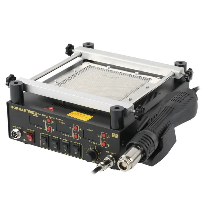 3 in 1 GORDAK 863 Stazione di rilavorazione digitale Saldatore BGA Dissaldatore Pistola ad aria calda Piattaforma di riscaldamento per saldatura PCB Riparato al telefono