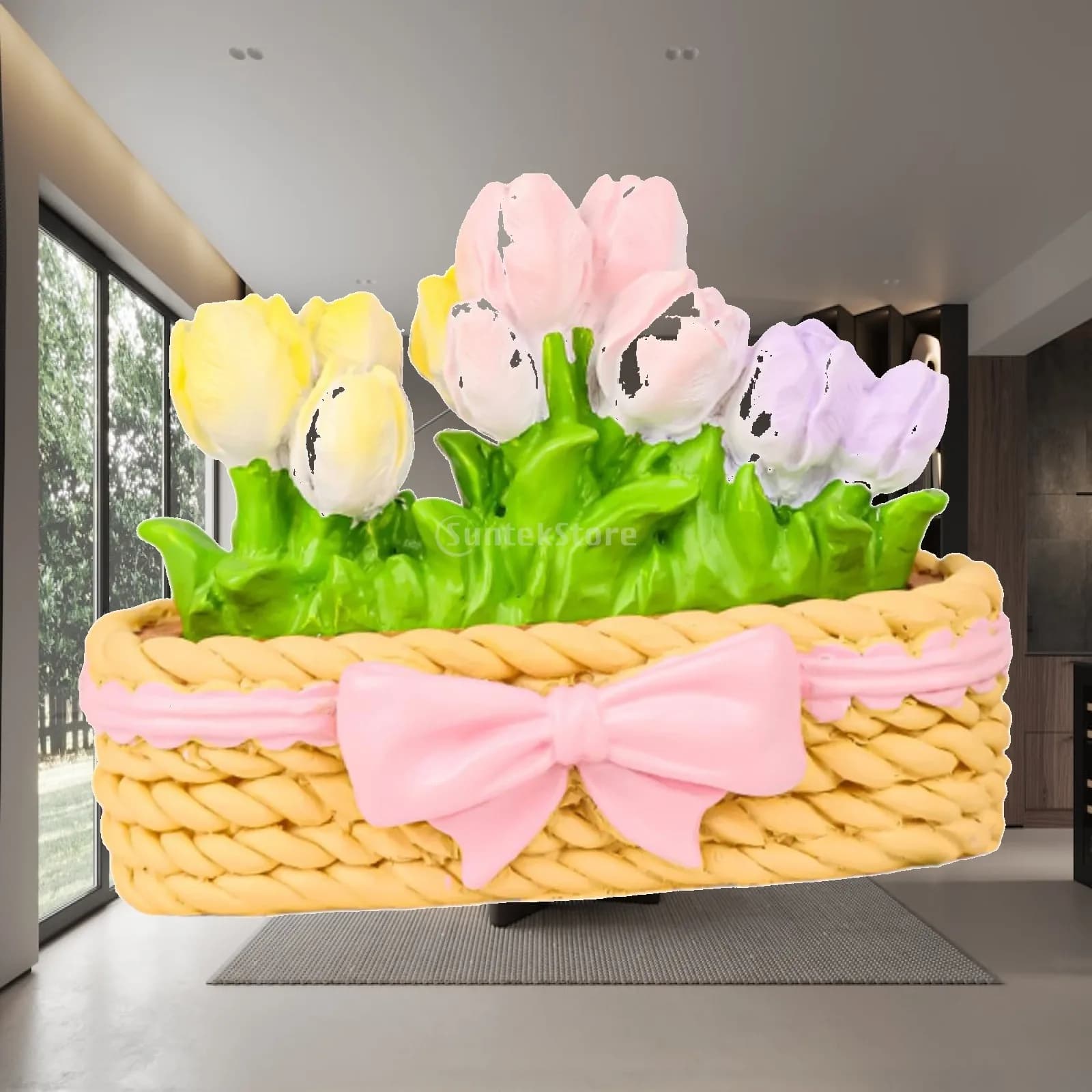 Flower Basket Ornament Cute Artificial Flower Potted Plant for Garden Indoor