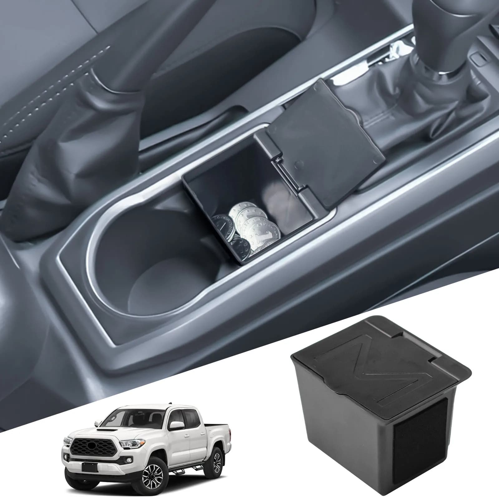 Portamonete per Toyota 2016-2022 2023 Tacoma Car Center Console Organizer Cambio di marcia Privacy Moneta Scatola di immagazzinaggio secondaria con coperchio
