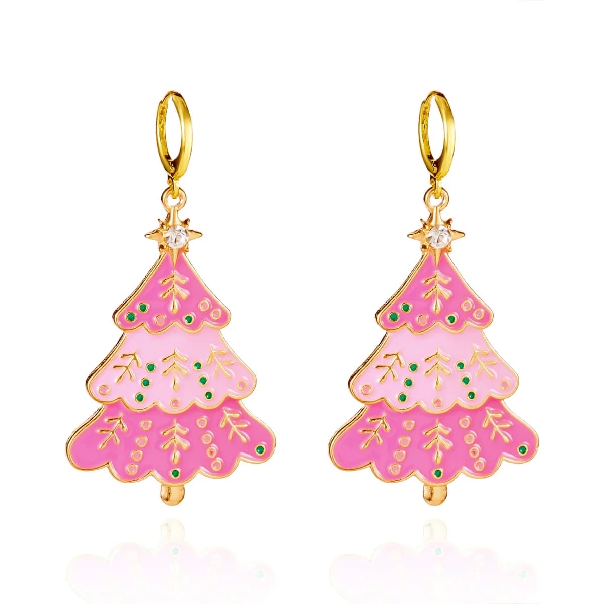 Orecchini di Natale Smalto rosa Albero di Natale Strass Stella Goccia Glitter Ciondola l'orecchino Gioielli natalizi per le donne Uomini Regalo del partito