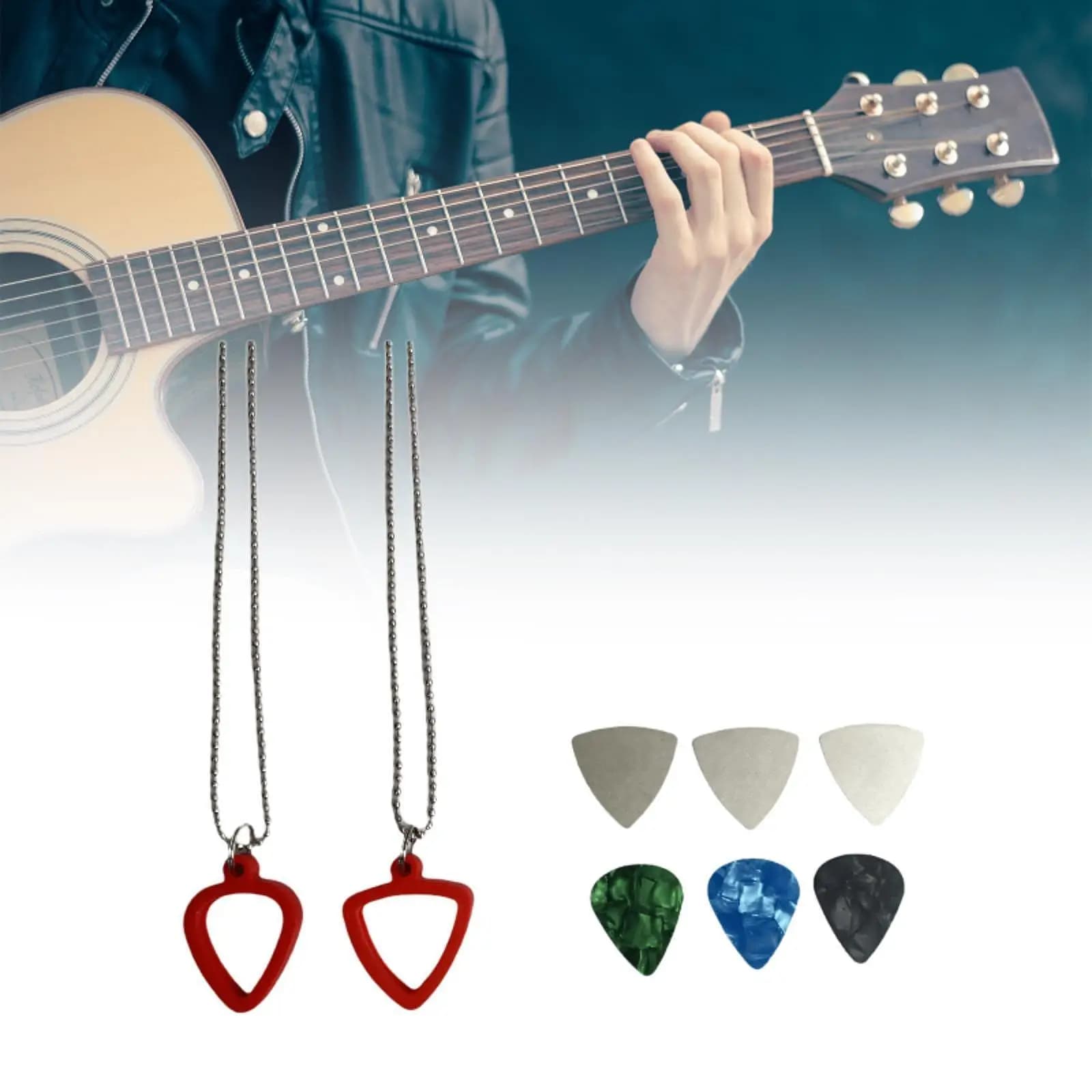 Stainless Steel Plectrum Pendant Holder Necklace with Colorful Picks for Guitar Items Accessory and Player Gift