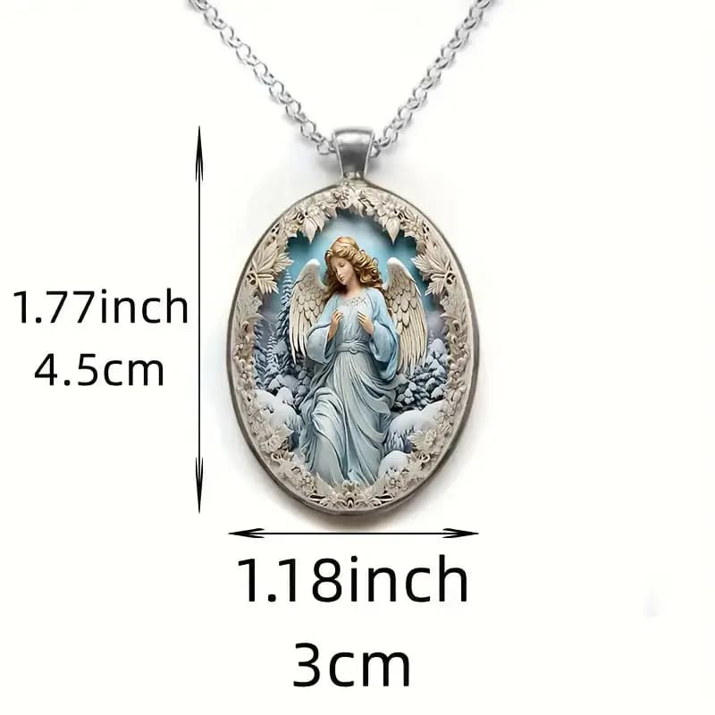 Cross Border New Fashionable Angel Relief Oval Glass Pendant Necklace Accessories Factory Wholesale