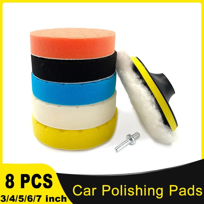 Tamponi per lucidatura per auto da 3/4/5/6/7 pollici 8 pezzi per kit di tamponi per lucidatura per trapano con adattatore per trapano M10/M14 per manutenzione ceretta auto