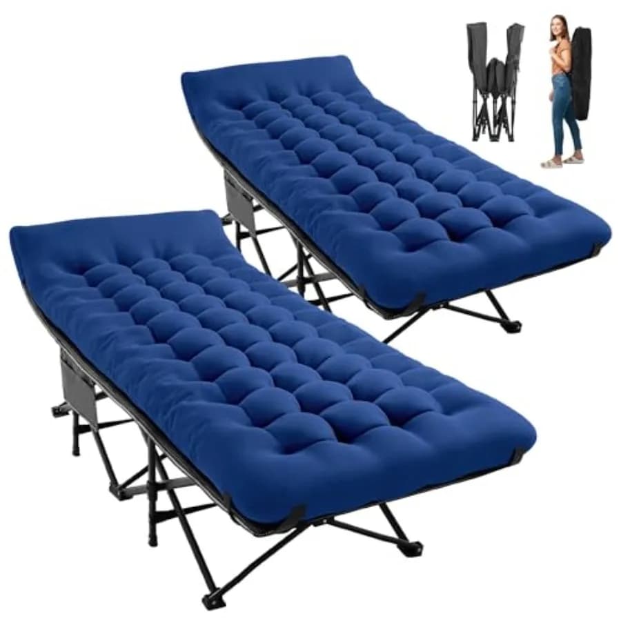 2-seat folding camping cot, extra wide, durable, in Oxford 1200D fabric, for adults, laptop, with mattress and bag for transport.