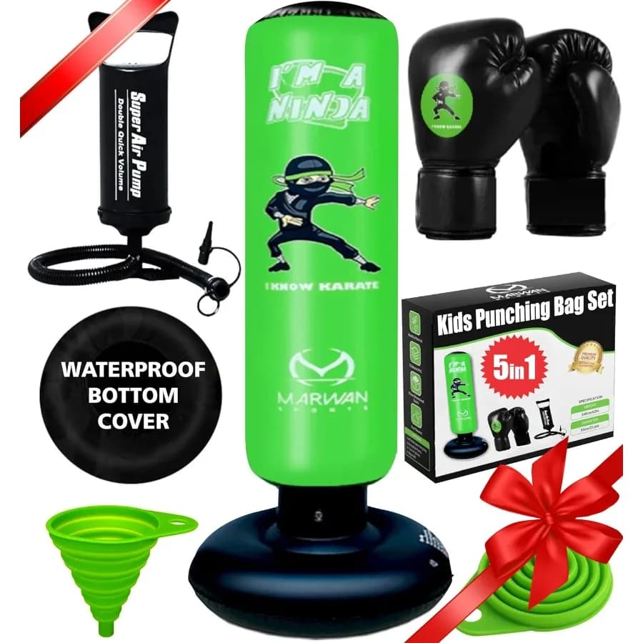 5 in 1 inflatable boxing bag for age 4-12 Includes boxing gloves Durable bouncing design for active games and stress resistance