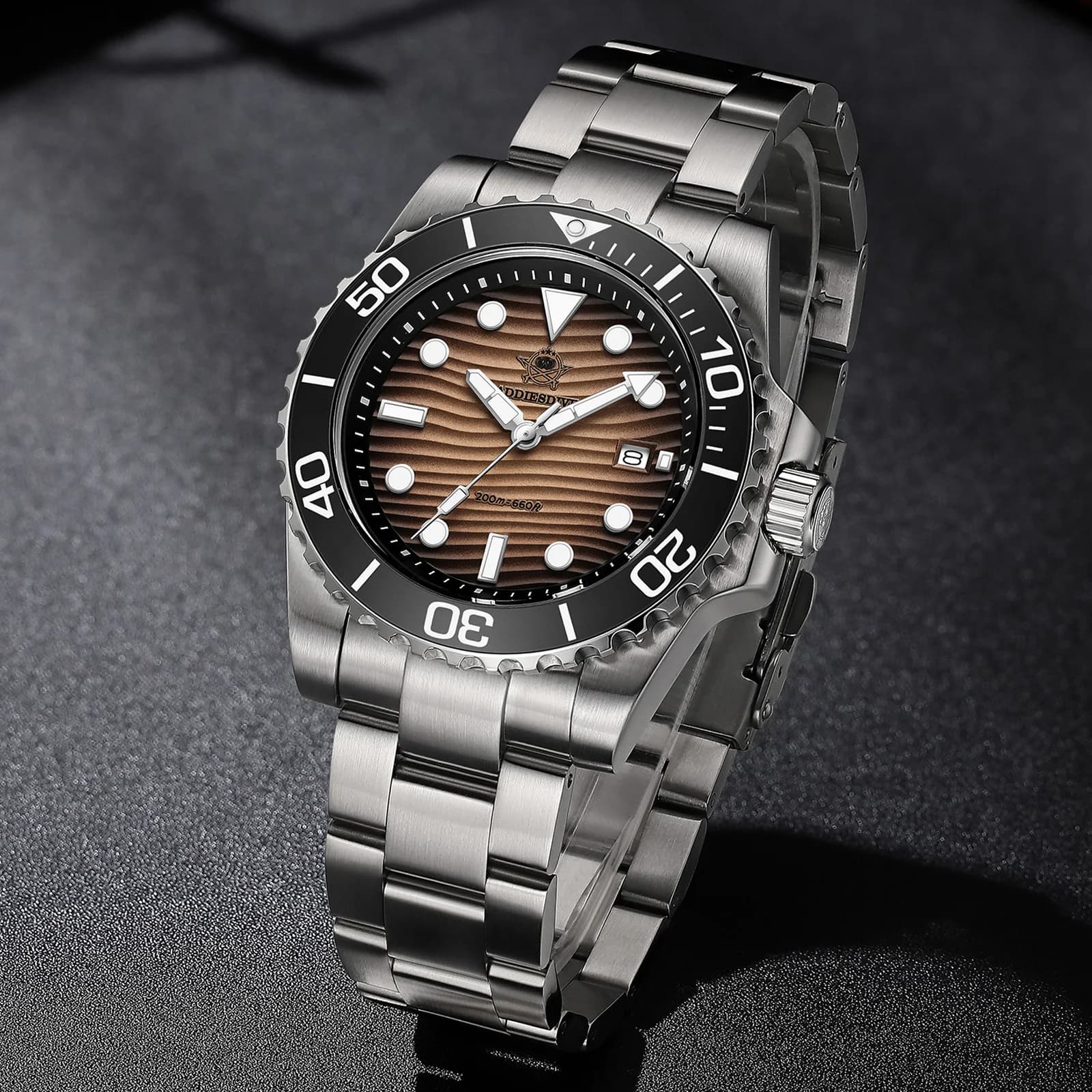 ADDIESDIVE Luxury Quartz Watches For Men Desert Dial Waterproof 200M Stainless steel Men's Diver Watches AD2537 reloj hombre NEW