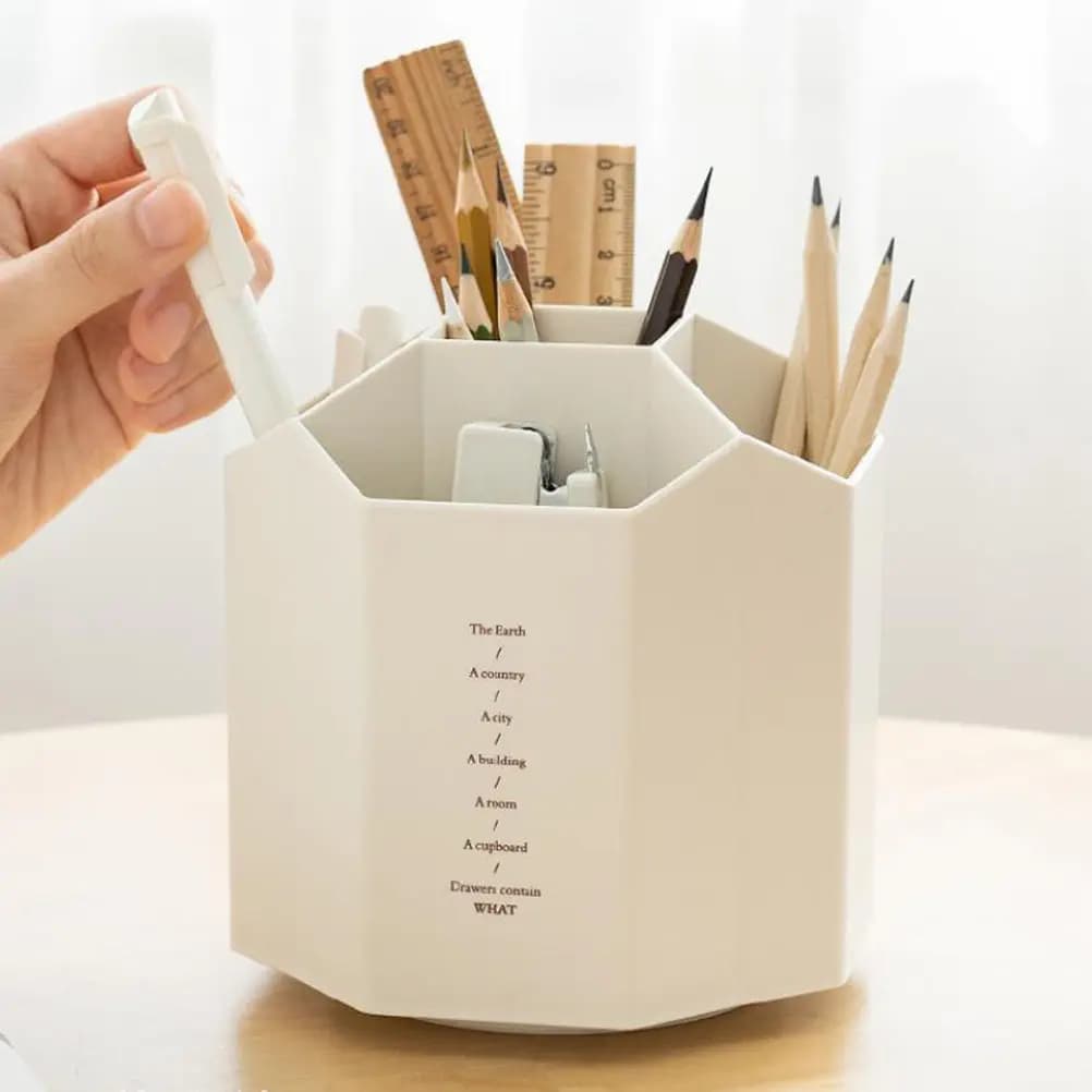Rotatable Brush Pot Premium Plastic Desktop Sundries Organizer Multi Compartment Stationery Holder for Pens Makeup Brushes