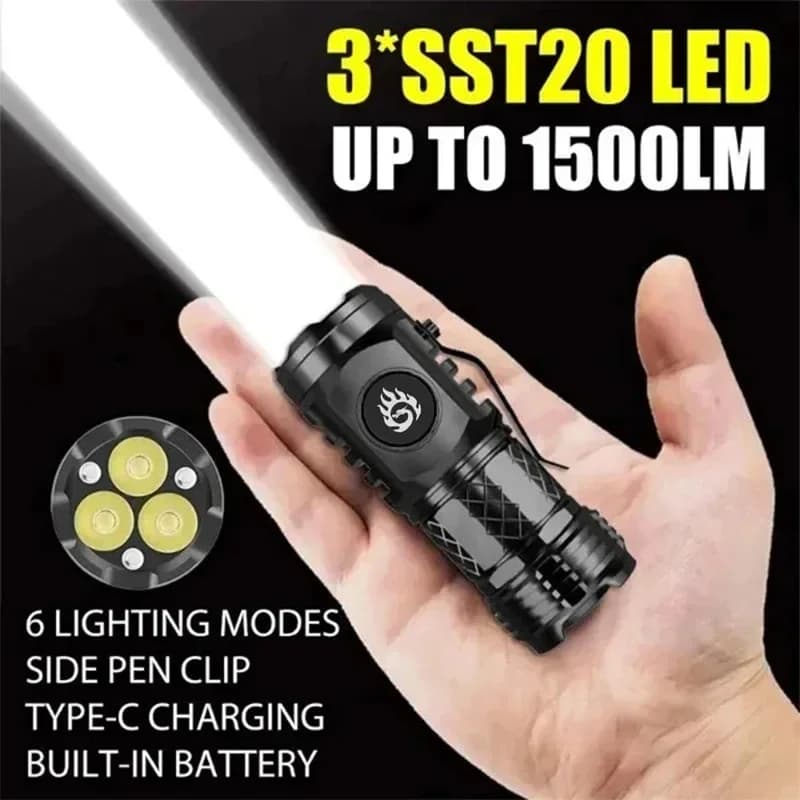High Quality 18350 SST20 LED Flashlight Super Bright Waterproof USB Rechargeable Light with CLIP CAP for Camping Hiking