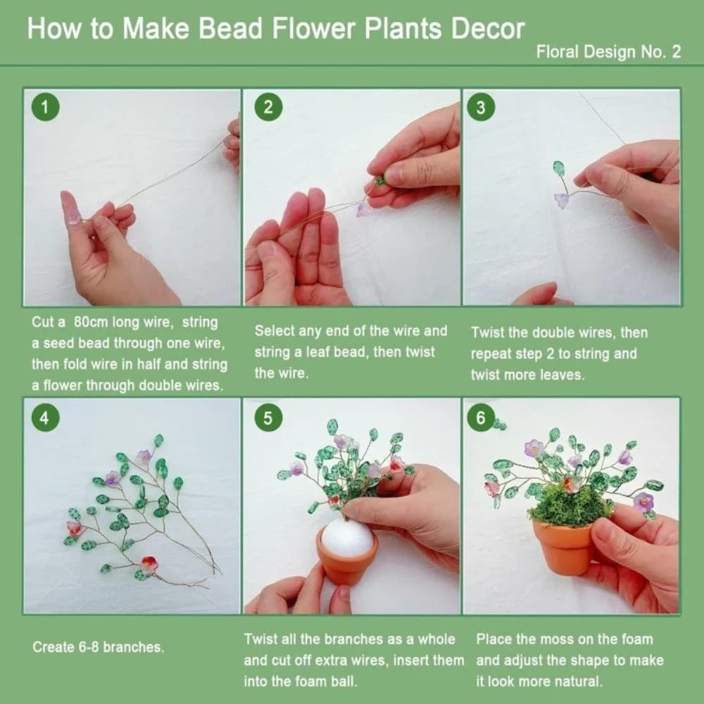 Green Glass Potted Plants Beads with Pots Tools Creative Gift DIY Bead Craft Kit Beading Leaf Beaded Plant Set For Adults Teens