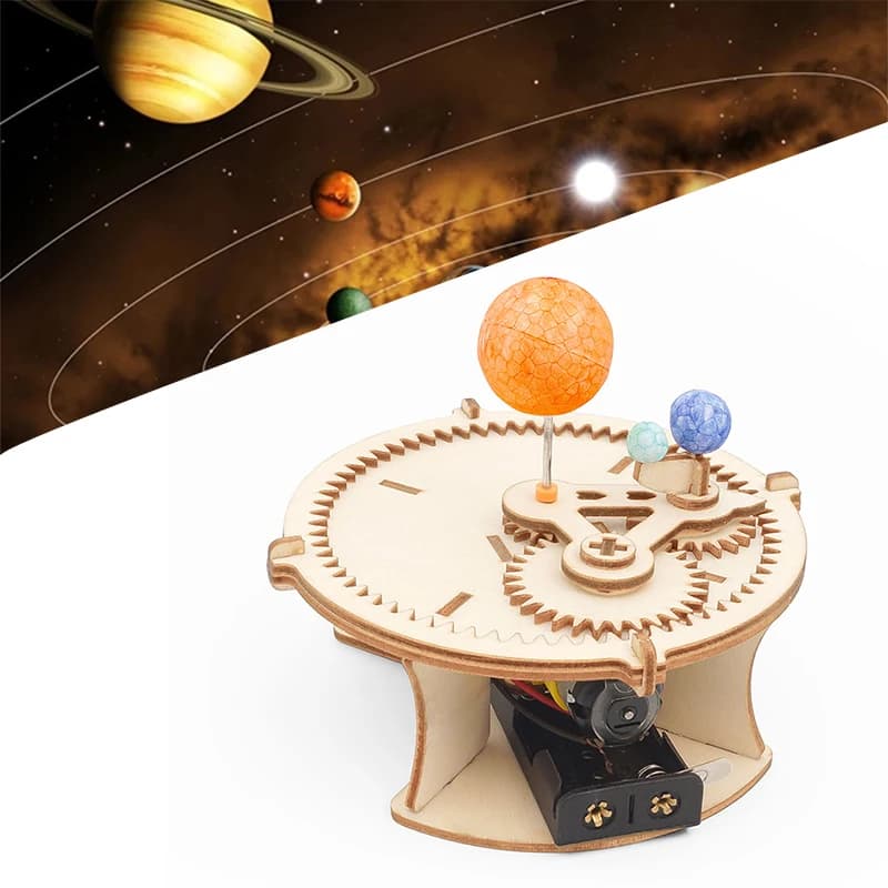 Sistema solare Astronomia Sole Terra Luna Pianeta Modello Puzzle in legno fai da te Kit meccanico Stelo scientifico Giocattoli educativi per bambini