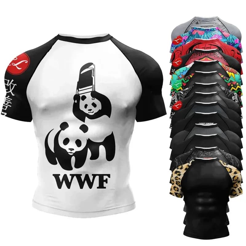 Nuova compressione Mma Rashguard T-shirt da uomo che corrono Muay Thai Pantaloncini Rash Guard Sport Palestra Bjj Gi Boxe Maglioni