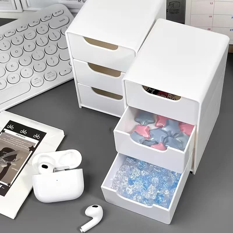 Mini Desktop Organizer Three-Layer Drawer Storage Box for Storing Stationery Jewelry Cosmetics Small Items Home Office