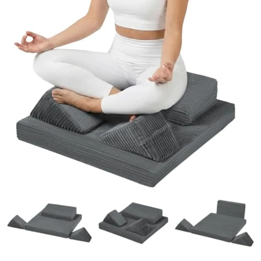 Meditation Cushion Set, Meditation Mat Floor Pillow, 3 Shapes Meditation Pillow for Adults with 2 Knee Cushions Hip Support, Yo