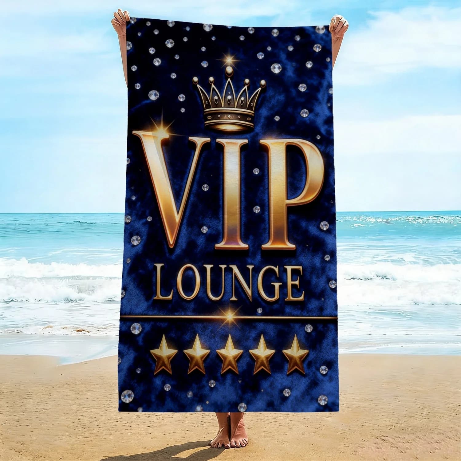 Telo Mare VIP Oversize, Morbido in Microfibra ad Asciugatura Rapida con Stampa Gold VIP Lounge, Grande Coperta da Piscina e Viaggio 1 pz