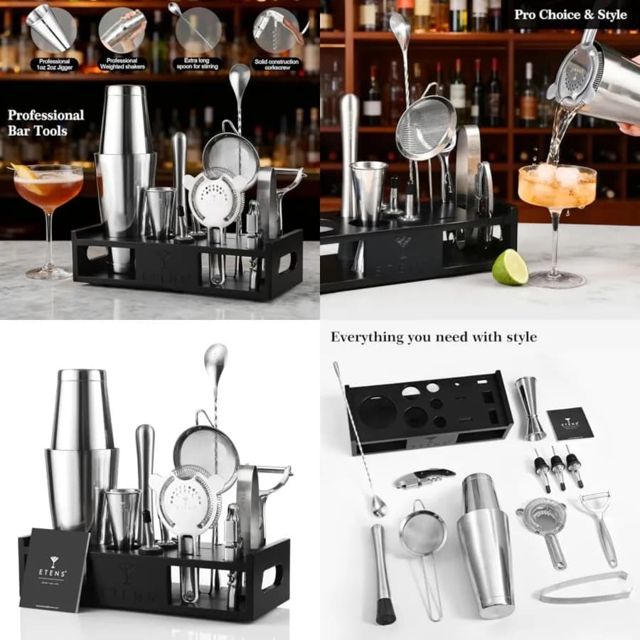 Set Shaker per Cocktail, Mixer per Bevande, Accessori da Bar, Kit da Barman 15 Pezzi, Include Shaker Boston, Jigger Giapponese, Colino