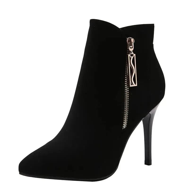 Stivali da Donna alla Moda, Stivaletti Autunnali con Tacco Sottile e Cerniera, Scarpe Casual Femminili in Pelle, Botas da Donna