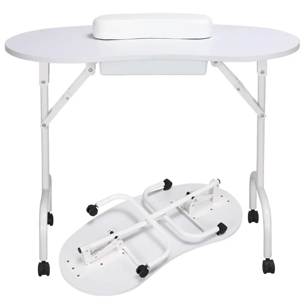 Topeakmart Stazione da tavolo per manicure per unghie - Stazione di lavoro pieghevole per tecnico delle unghie Spa Salone di bellezza con poggiapolsi per cliente con cassetto