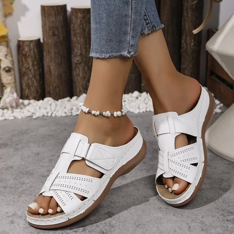 Sandali Casual da Donna con Zeppa, Traforati, con Chiusura a Strappo, Ciabatte con Plateau, Punta Aperta, Cuciture a Contrasto, per Camminare in Estate