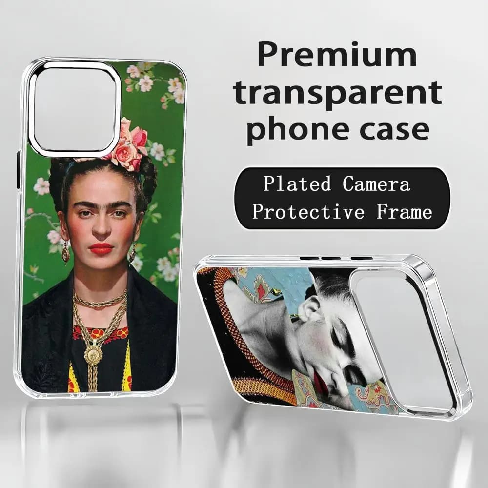 F-FridaS-Kahlos P-Paintings Phone Case For iPhone 17 air 16 15 14 13 12 11 Pro Max Plus Chrome Button Camera Ring Transparent
