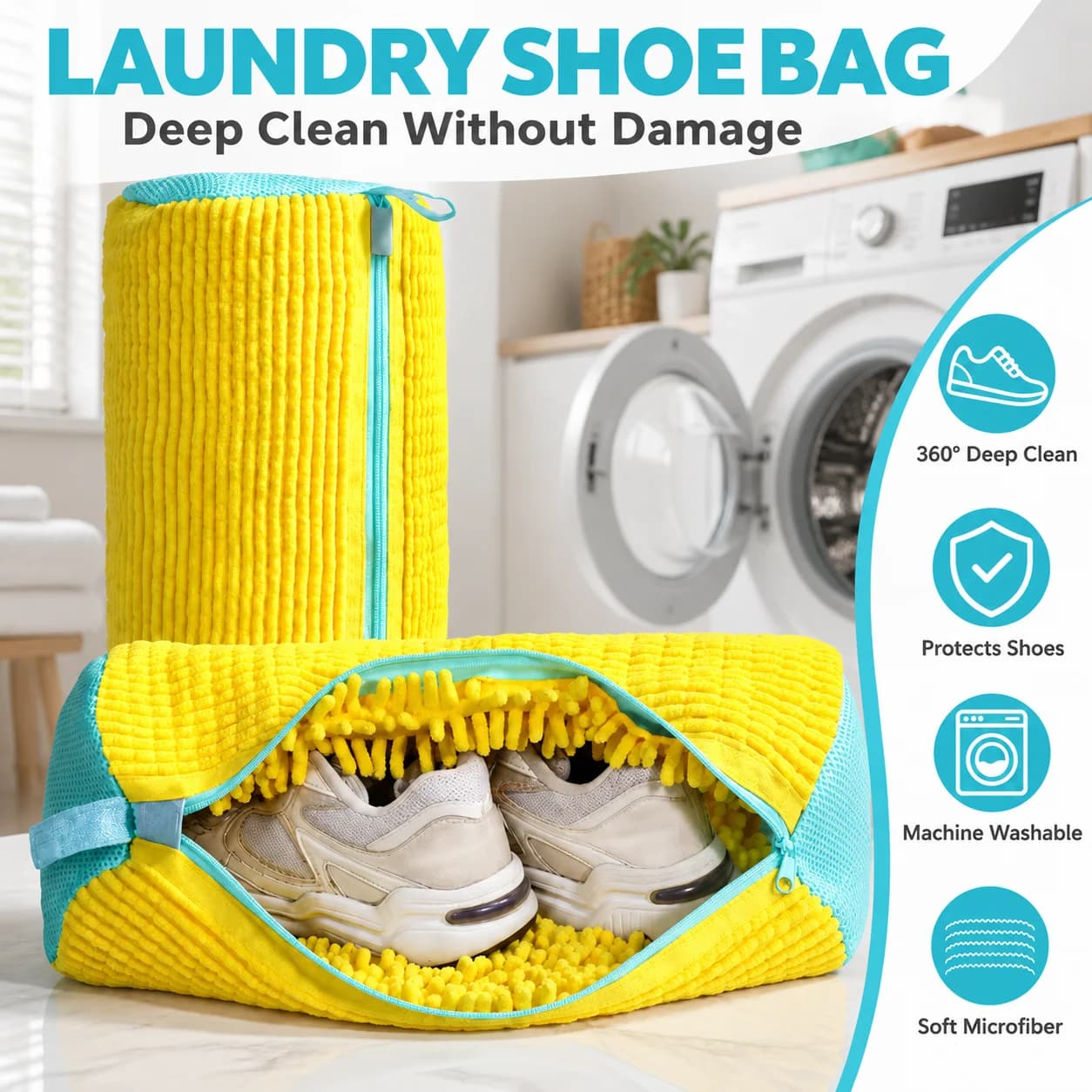 3 Colors Lazy Shoe Washing Bag, Soft Chenille Shoe Laundry Bag with Zipper, Reusable Anti-Deformation Sneaker Cleaning Protector