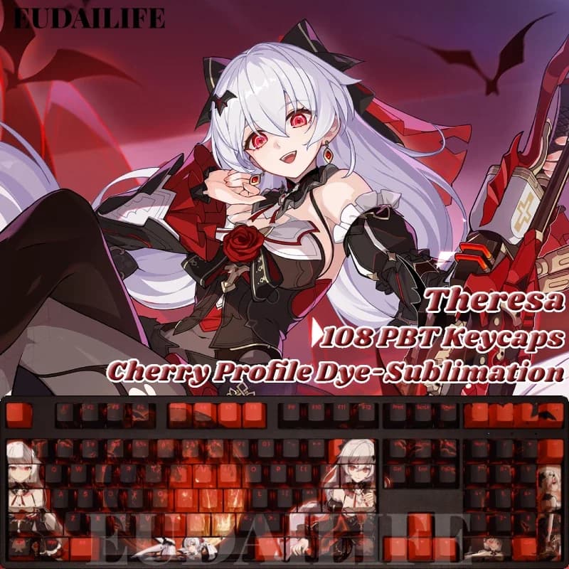 Theresa 108 Copritasti Honkai Impact PBT Sublimazione della Tintura Trasmissione della Luce Interruttore Cherry Copritasto Croce per Tastiera Meccanica