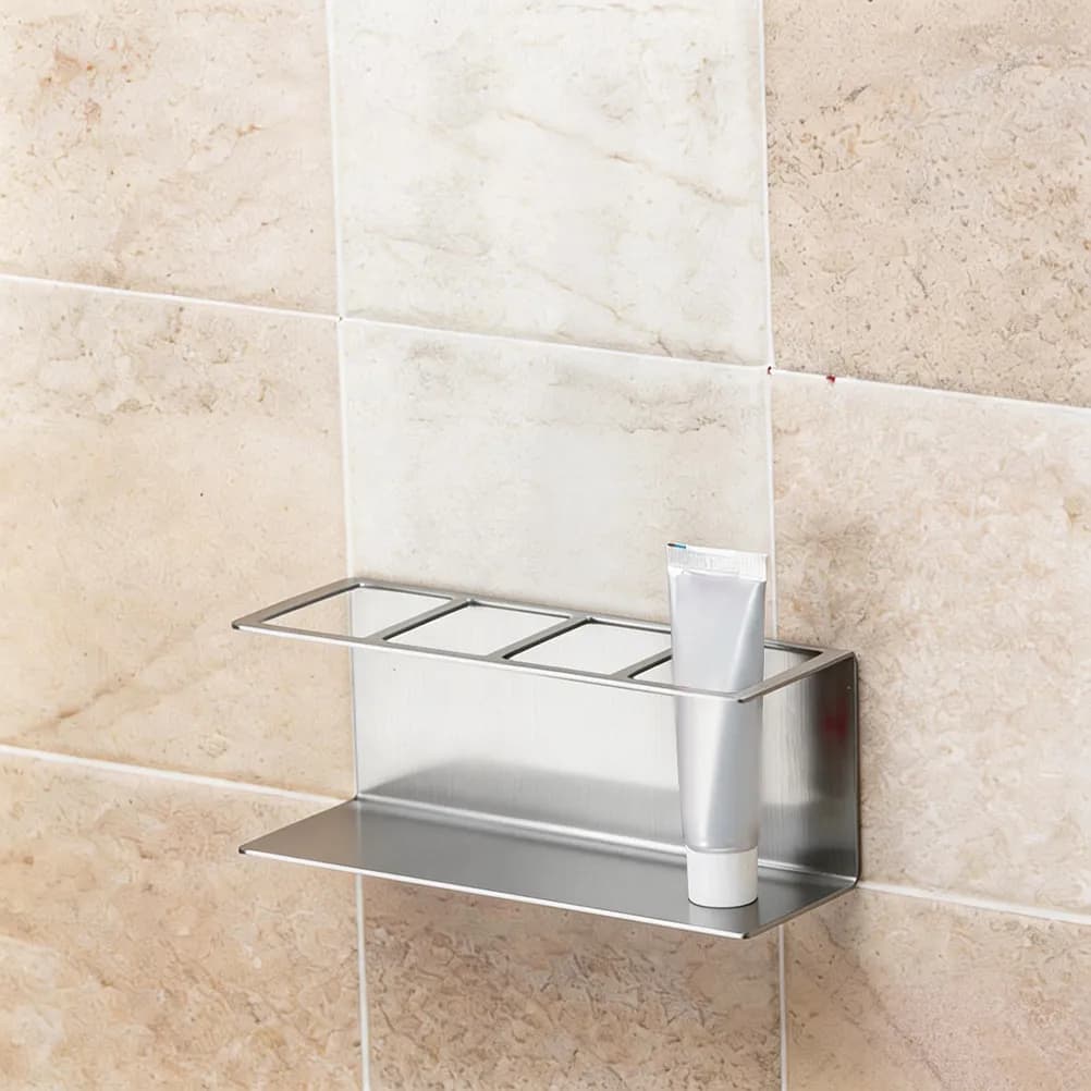 4 Slot Toothbrush Storage Stand Stainless Steel Electric Toothbrush Holder Wall Mounted Toothpaste Organizer Rust Resistant