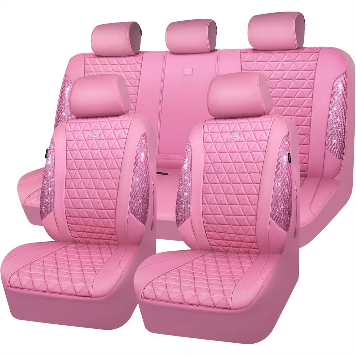 Coprisedili Auto in Pelle Rosa con Diamanti, Set Completo, Strass Luccicanti, Impermeabili, Universali per SUV e Camion, per Donne