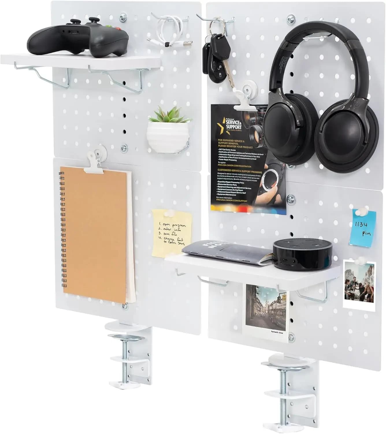 Pannello forato da scrivania con morsetto in acciaio, pannello privacy 24x20 pollici con superficie magnetica, organizer da ufficio per sopra o sotto la scrivania, bianco