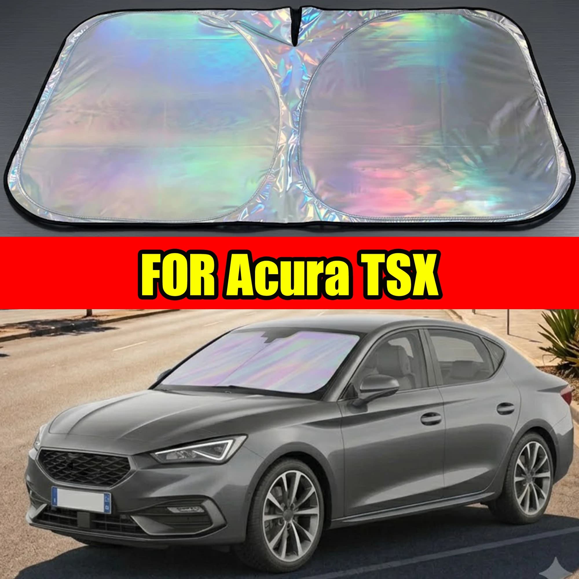 FOR Acura TSX Laser Reflective Sunshade, Foldable Windshield Cover With Carrying Pouch