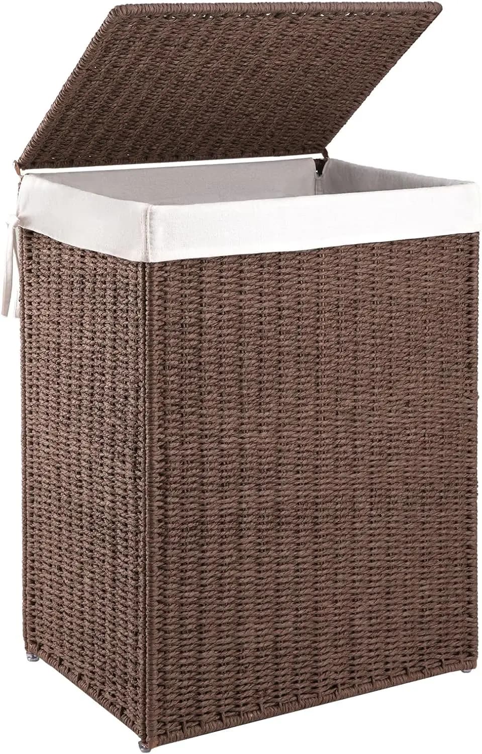 23.8 Gallon Folding Basket with Cover, Removable Bags, Bedroom Handles or Laundry - Brown