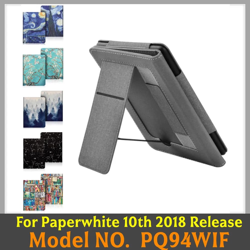 Per Kindle Paperwhite 10th Generation Custodia da 6 pollici 2018 Custodia in pelle PU con cinturino da polso PQ94WIF Ebook Sleep Cover